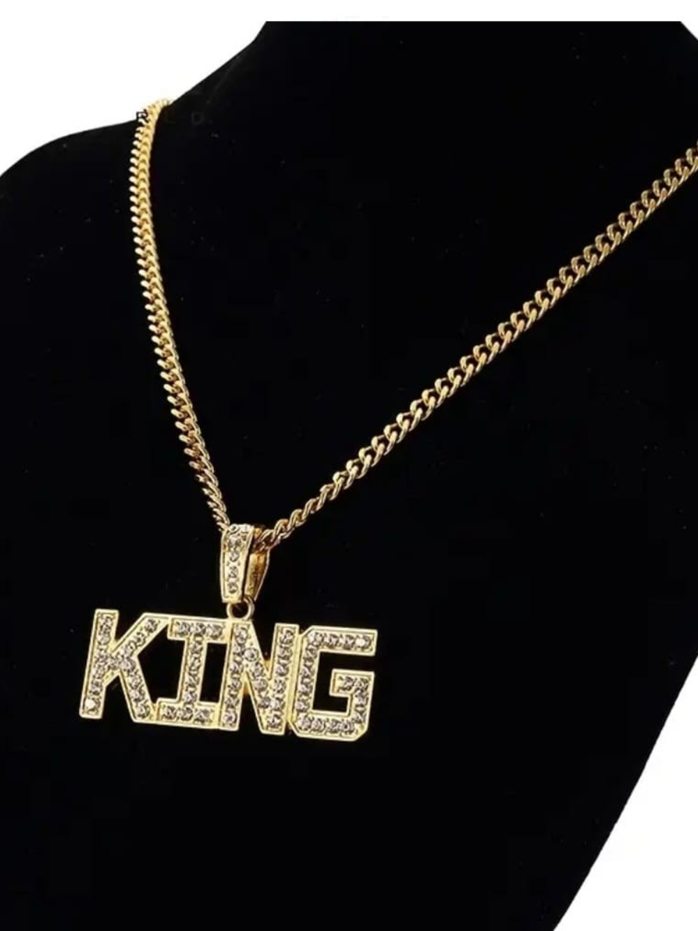 Gold 'KING' Pendant Necklace with Rhinestones